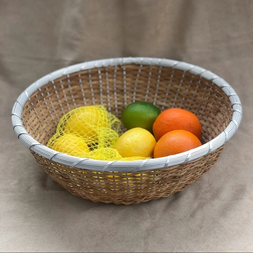🧺 Vintage Round Basket with Silver Rim